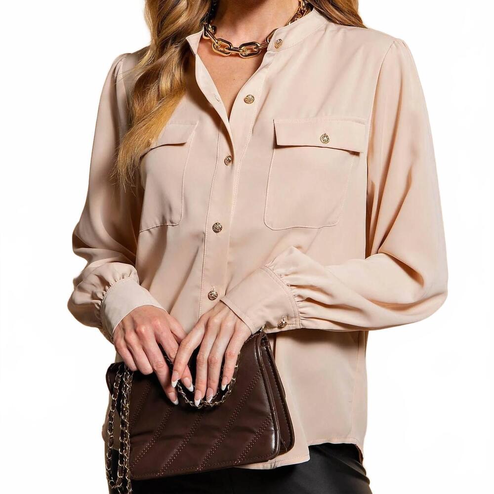 NEW KORI silky button up blouse in beige
